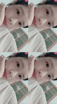 a collage of four pictures of a girl 's face