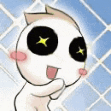a white cartoon character with black eyes and a yellow star in his eyes is giving a thumbs up .