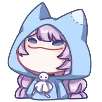 a cartoon drawing of a girl wearing a blue cat hoodie