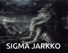 a painting of a wolf with the words sigma jarkko written below it