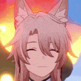 a close up of a anime character with a cat ear