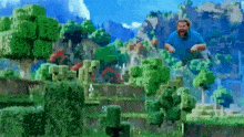 a man is flying through the air in a minecraft video game .