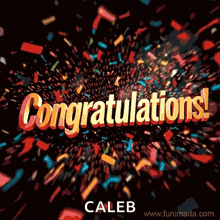 a congratulations caleb greeting card with colorful confetti