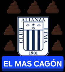 a blue sign that says el mas cagon is surrounded by poop