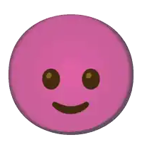 a pink devil face with horns and an angry look