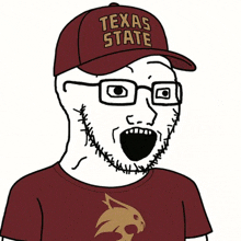 a cartoon of a man wearing a texas state baseball cap