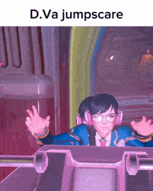 a picture of a girl with the words d.va jumpscare
