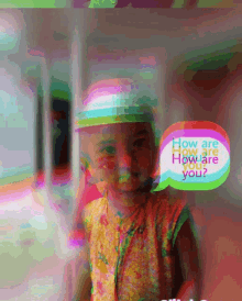 a girl with a speech bubble that says how are you