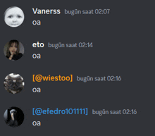 a screenshot of a conversation between vanerss oa and eto