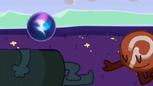 a cartoon drawing of a cannon and a sphere with the letter p on it