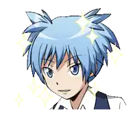 a drawing of a boy with blue hair and yellow stars