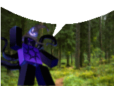a cartoon character is standing in the middle of a forest .