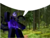 a cartoon character is standing in the middle of a forest .
