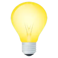 a yellow light bulb with a silver base is glowing on a white background