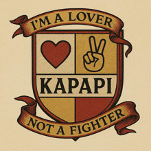 a shield with a peace sign and the words " i 'm a lover "