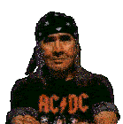 a man wearing a black shirt that says ac/dc on it