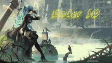 a poster for ender 10 shows a girl with blue hair and a sword