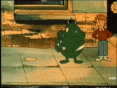 a cartoon of a boy standing next to a green monster with the adc logo on the bottom right