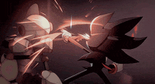a cartoon of a robot and a shadow fighting with a sword