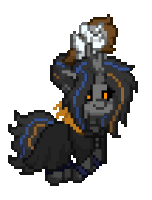 a pixel art drawing of a wolf with a hat on