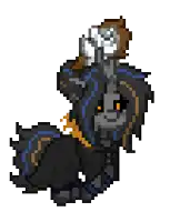a pixel art drawing of a wolf with a hat on