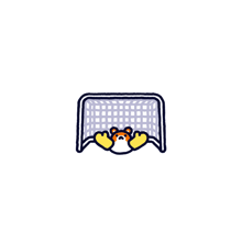 a cartoon drawing of a hamster in a soccer goal