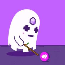 a cartoon ghost holding a stick and a coin