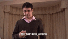 a woman says well that 's awful obviously in front of a man and woman