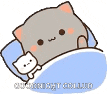a cartoon cat is laying in a bed with a pillow and a kitten .