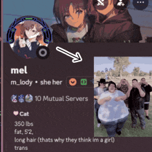 a screenshot of a person 's profile that says " mel "