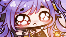 a drawing of a girl with purple hair