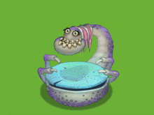 a cartoon monster is holding a broken piece of ice in its hands