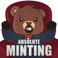 a teddy bear with the words absolute minting written on it