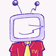 a drawing of a man with a tv head and a tie