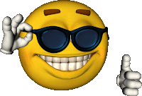 a cartoon smiley face wearing sunglasses and giving a thumbs up