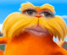 a close up of a cartoon character 's face with a big yellow mustache