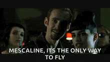 a man and a woman are standing next to each other with the words mescaline its the only way