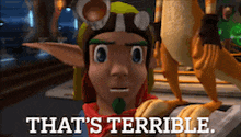 a cartoon character says that 's terrible in a video game scene