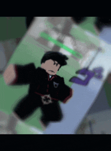 a blurry picture of a man in a black suit with a belt and a belt buckle with the letter g on it