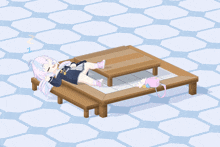 a girl with white hair is laying on a table