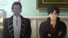 two anime characters are sitting next to each other with the words [ as ] on the bottom right