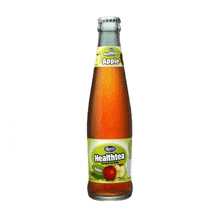 a bottle of apple flavored healthtea with a green label