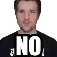 a man wearing a black shirt that says no