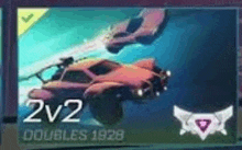 a red car is flying through the air on a blue background .