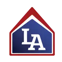 a red white and blue sign with the letter l and a on it