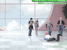 a group of people are standing in a room with a sign that says " k-pop "