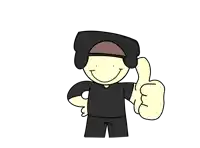 a cartoon character is giving a thumbs up