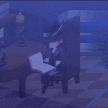 a person is sitting in a chair reading a book in a dark room .