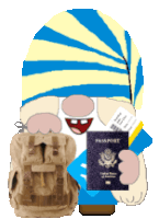 Animated Gnome Leaving On A Jet Plane Sticker - Animated Gnome Leaving On A Jet Plane Vacation Stickers