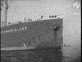 a black and white photo of a schwalbenland ship in the water